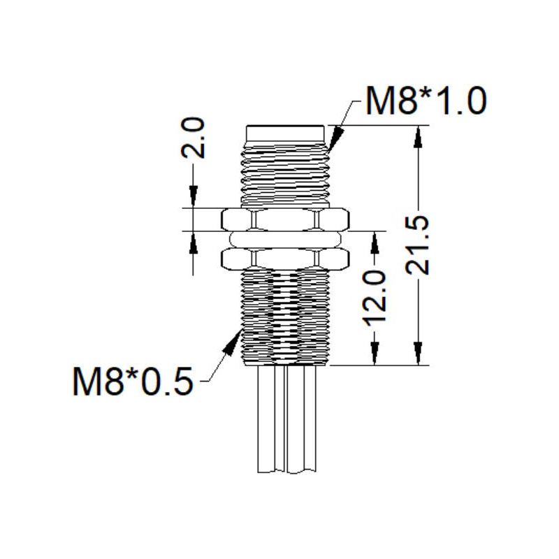 M8 3pins A code male straight rear panel mount connector, unshielded, single wires